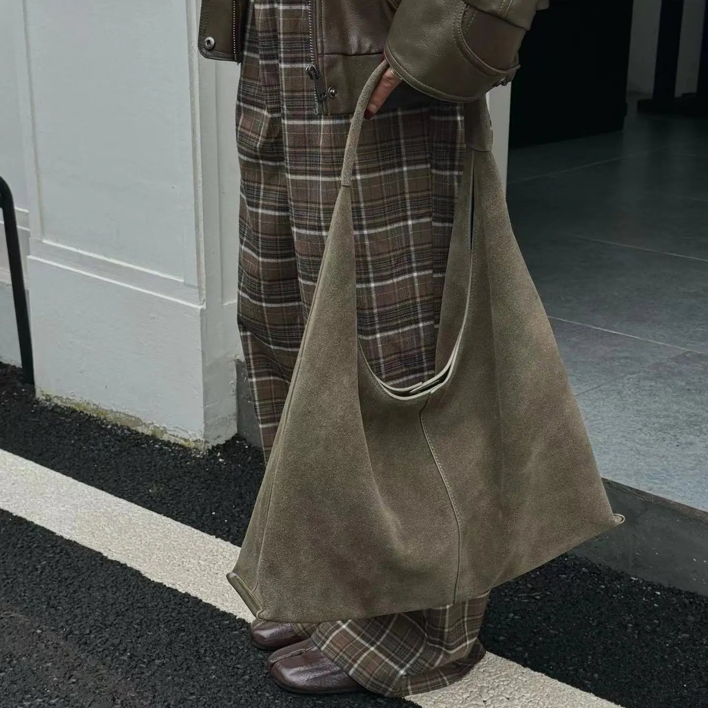 Frosted Cowhide Large Tote Underarm High Capacity Casual Crossbody Bag for Women