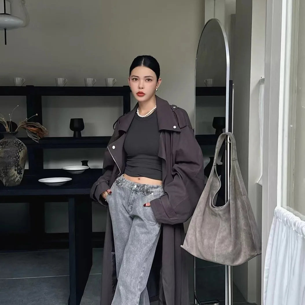 Frosted Cowhide Large Tote Underarm High Capacity Casual Crossbody Bag for Women