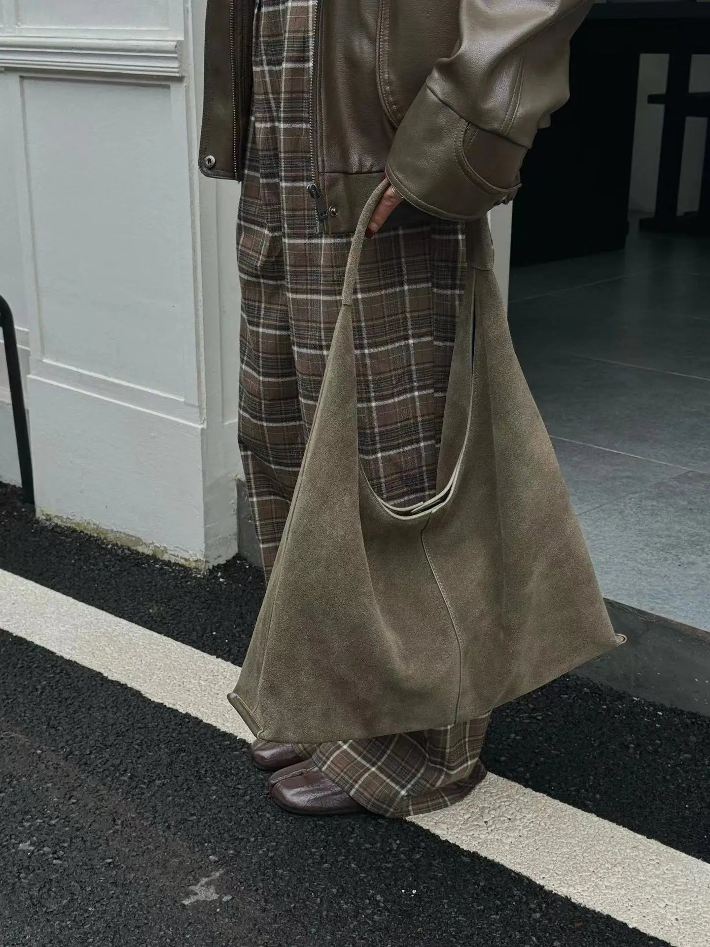 Frosted Cowhide Large Tote Underarm High Capacity Casual Crossbody Bag for Women