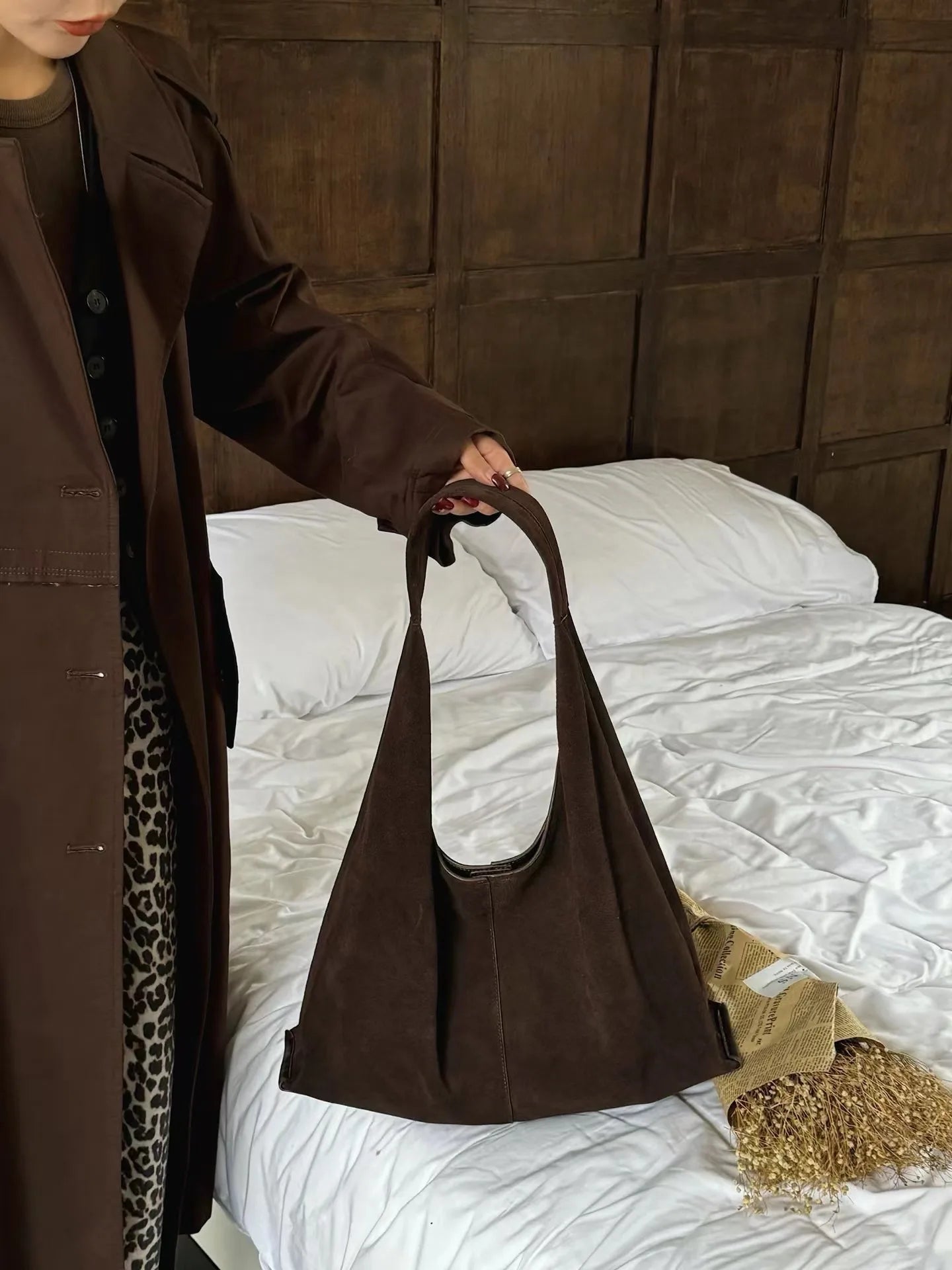 Frosted Cowhide Large Tote Underarm High Capacity Casual Crossbody Bag for Women