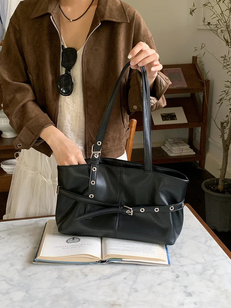 New PU Leather Vintage Large Capacity Tote Shoulder Bag for Women