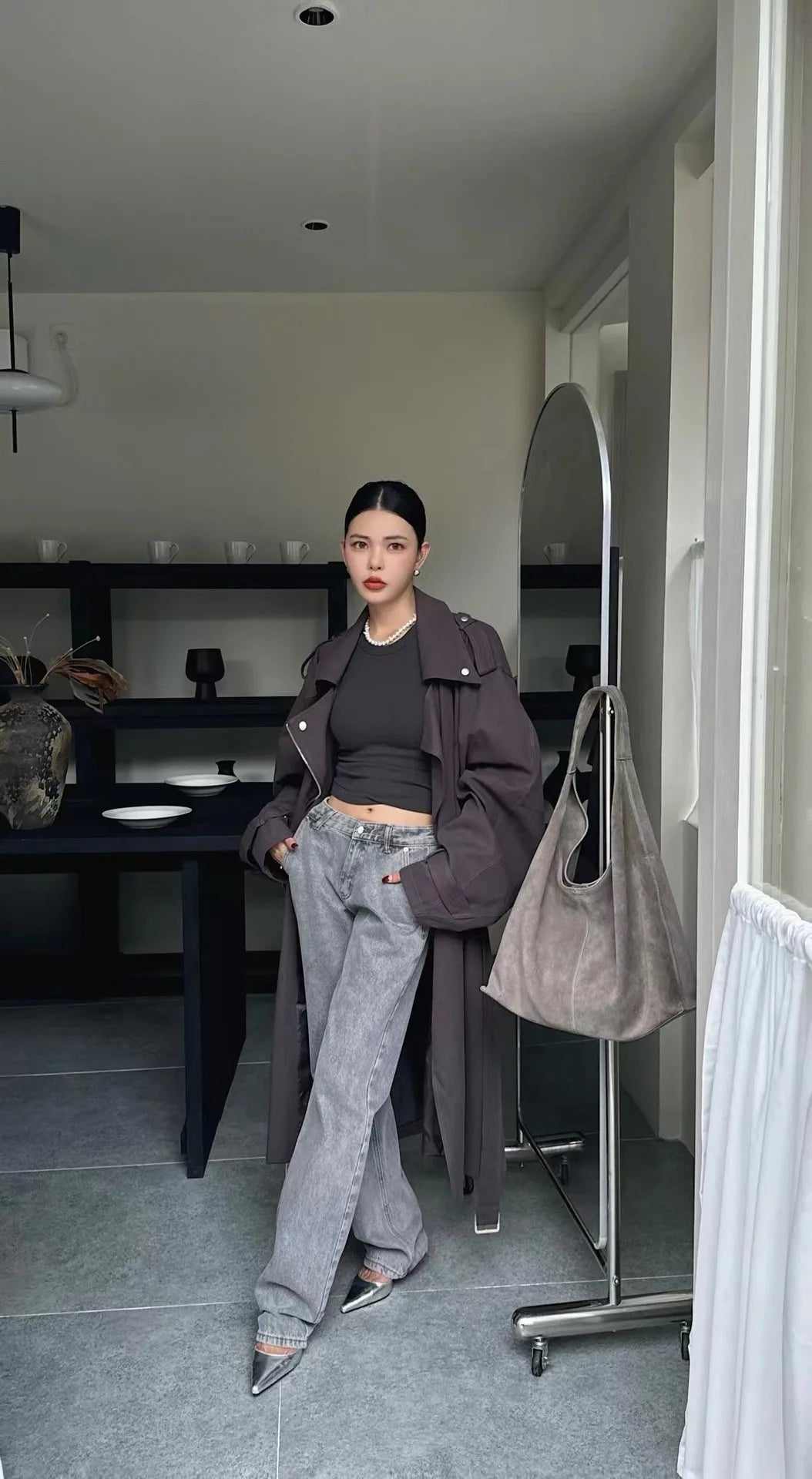 Frosted Cowhide Large Tote Underarm High Capacity Casual Crossbody Bag for Women